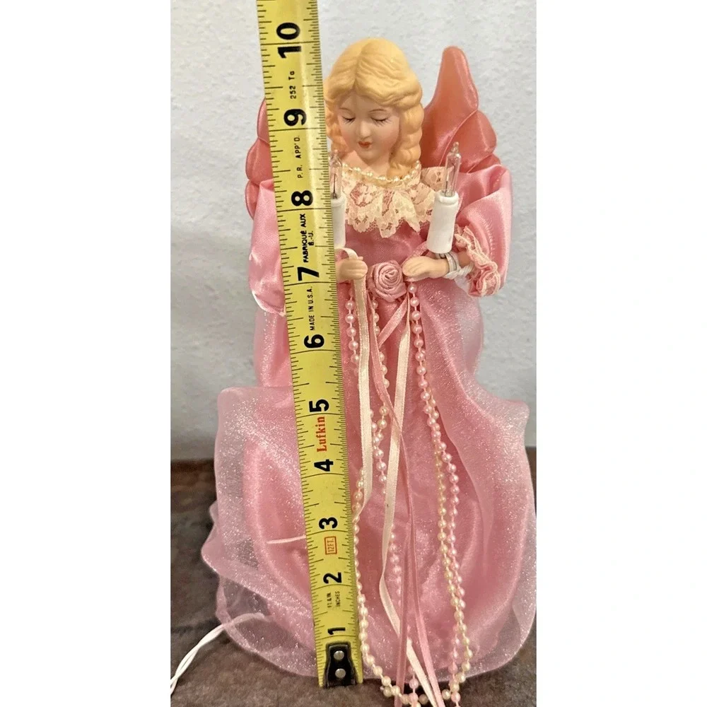 Vintage Pink Porcelain Face Angel Christmas Tree Topper 10-Light Lighted Y2K